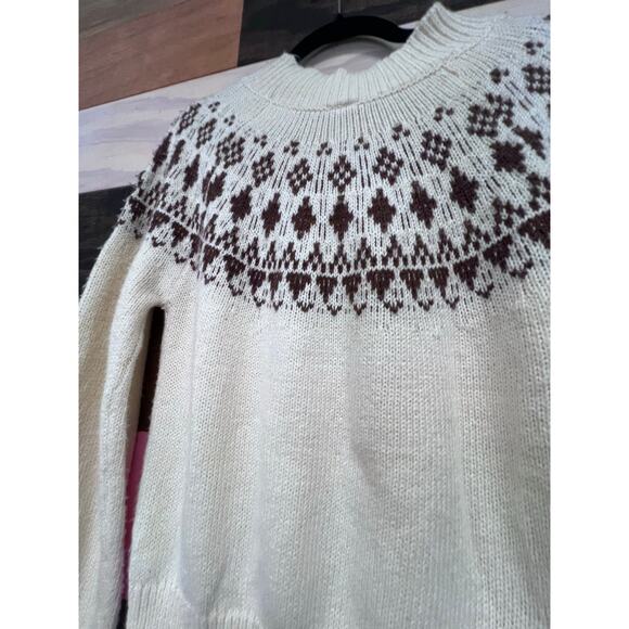 Melrose & Market Fair Isle Sweater Cream Brown Pattern Size Small - Picture 3 of 4